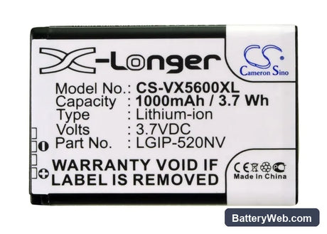 Verizon UN150 Envoy Replacement Battery, 3.7V, 1000mAh, Li-ion 5
