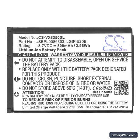 MetroPCS Select Replacement Battery, 3.7V, 800mAh, Li-ion 3