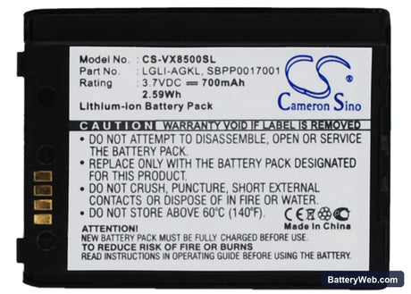 LG VX8500 Replacement Battery, 3.7V, 700mAh, Li-ion 1