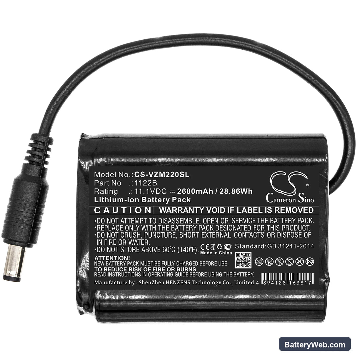Venture Heat ZMCB2200 Replacement Battery, 11.1V, 2600mAh, Li-ion 3