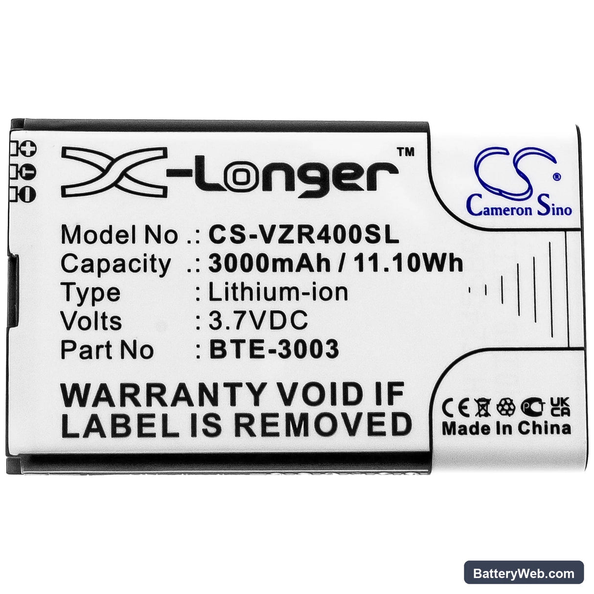 Verizon ORB400LB Replacement Battery, 3.7V, 3000mAh, Li-ion 3