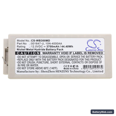 Welch-Allyn PIC30 Replacement Battery, 12V, 3700mAh, Ni-MH 5