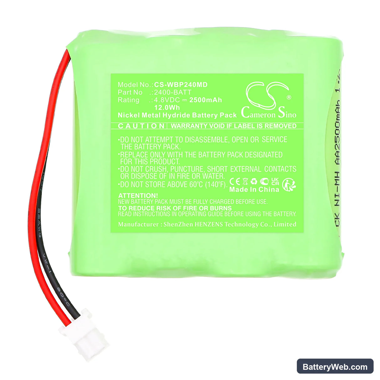 Welch-Allyn ProBP2400 blood pressure monitor Replacement Battery, 4.8V, 2500mAh, Ni-MH 3