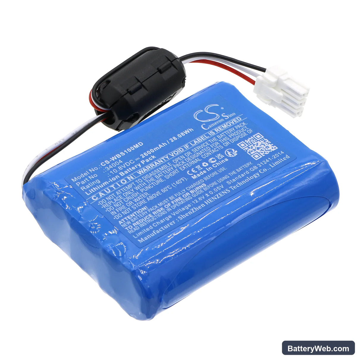 Welch-Allyn VS100 Replacement Battery, 10.8V, 2600mAh, Li-ion 1