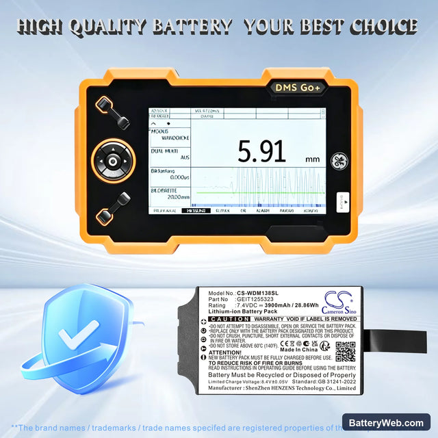 GE DMS Go+ Replacement Battery, 7.4V, 3900mAh, Li-ion 1