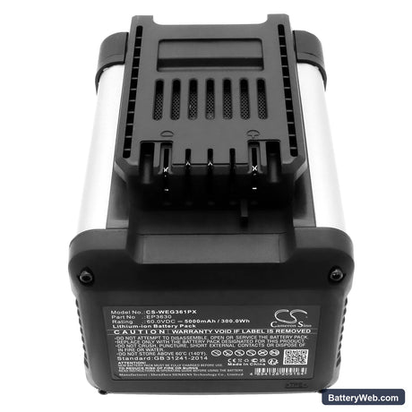 Worx ENVIRO EG361.9 60V Replacement Battery, 60V, 5000mAh, Li-ion 5