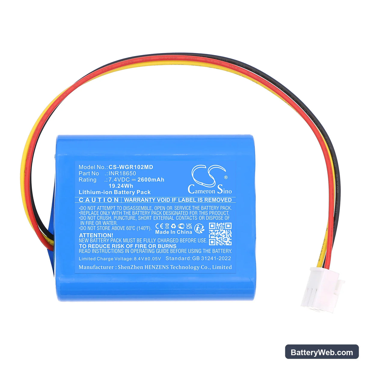 WEGO WGI-1020 Replacement Battery, 7.4V, 2600mAh, Li-ion 3