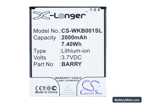 Wiko Barry Replacement Battery, 3.7V, 2000mAh, Li-ion 1