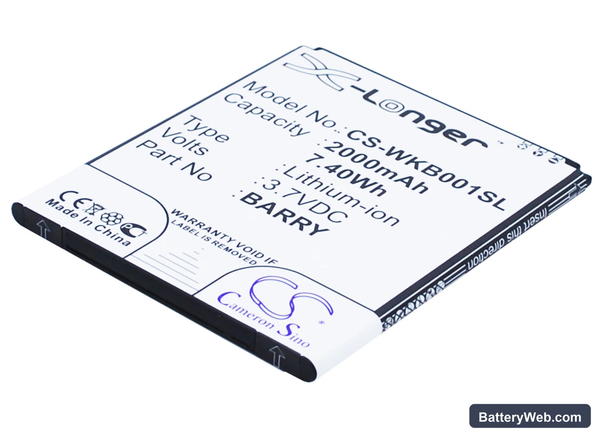 Wiko Barry Replacement Battery, 3.7V, 2000mAh, Li-ion 3