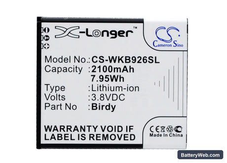 Wiko Birdy Replacement Battery, 3.8V, 2100mAh, Li-ion 1