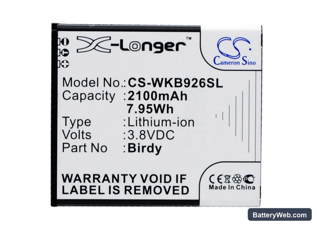 Wiko Birdy Replacement Battery, 3.8V, 2100mAh, Li-ion 1