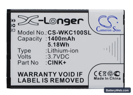 Wiko Cink Replacement Battery, 3.7V, 1400mAh, Li-ion 1