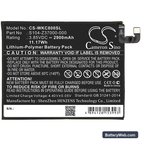 Wiko View 2 Replacement Battery, 3.85V, 2900mAh, Li-Polymer 3