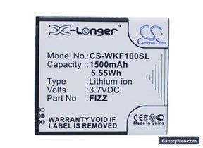 Wiko Fizz Replacement Battery, 3.7V, 1500mAh, Li-ion 1