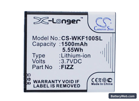 Wiko Fizz Replacement Battery, 3.7V, 1500mAh, Li-ion 1