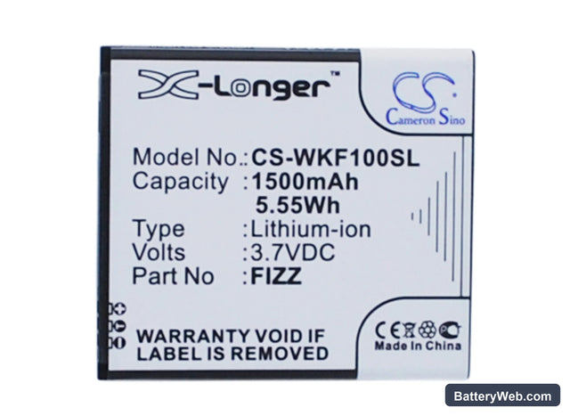 Wiko Fizz Replacement Battery, 3.7V, 1500mAh, Li-ion 1