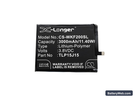Wiko FEVER Replacement Battery, 3.8V, 3000mAh, Li-Polymer 5