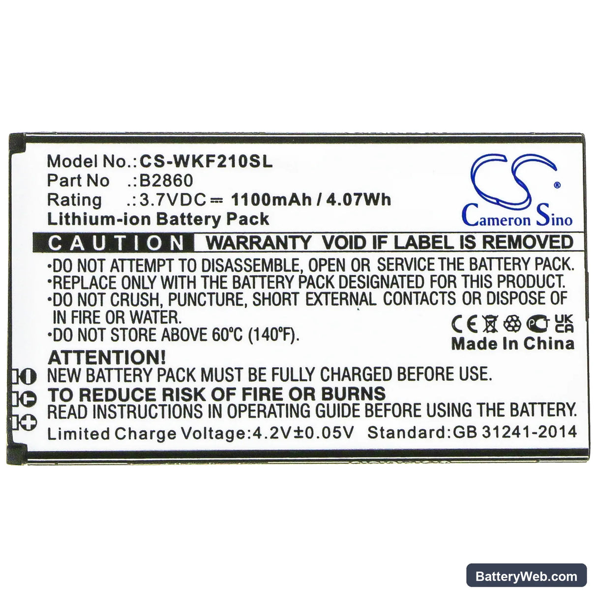Wiko F200 Replacement Battery, 3.7V, 1100mAh, Li-ion 3