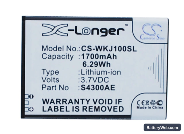 Wiko Jimmy Replacement Battery, 3.7V, 1700mAh, Li-ion 1
