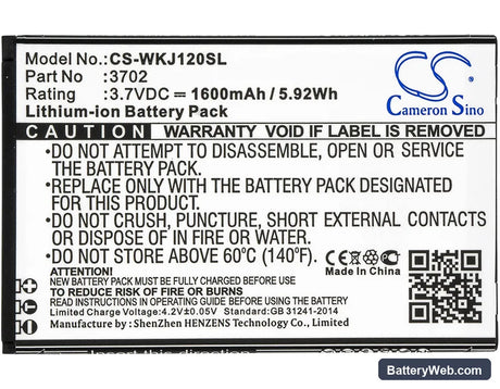 Wiko Jerry Replacement Battery, 3.7V, 1600mAh, Li-ion 5