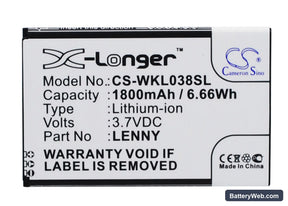 Wiko LENNY Replacement Battery, 3.7V, 1800mAh, Li-ion 1