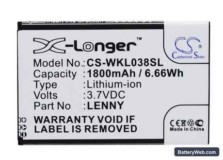 Wiko LENNY Replacement Battery, 3.7V, 1800mAh, Li-ion 1