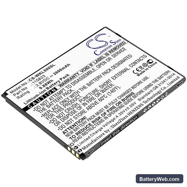 Wiko Lenny 5 Replacement Battery, 3.8V, 2600mAh, Li-ion 1