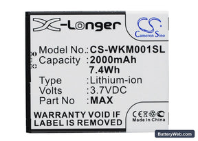 Wiko WAX Replacement Battery, 3.7V, 2000mAh, Li-ion 1