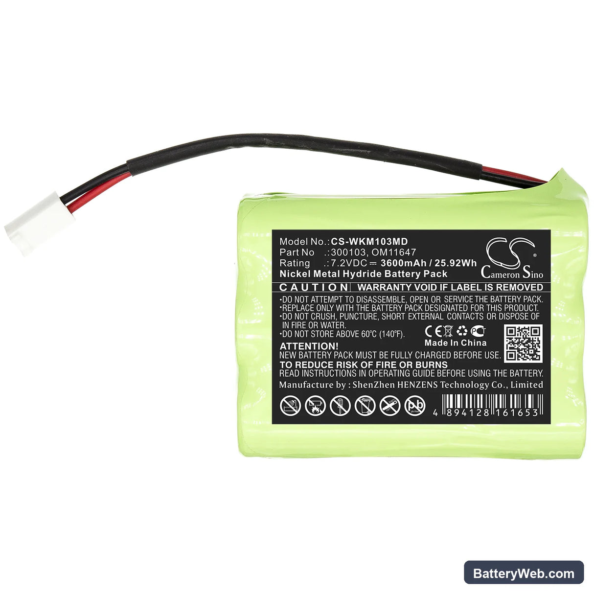 WalkMed Infusion Pump Replacement Battery, 7.2V, 3600mAh, Ni-MH 3