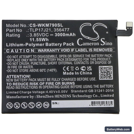 Wiko View XL Replacement Battery, 3.85V, 3000mAh, Li-Polymer 3