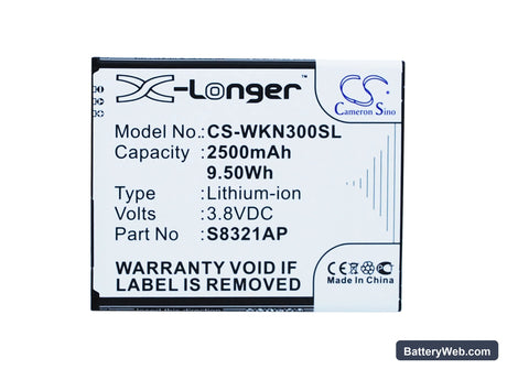 Wiko Slide Replacement Battery, 3.8V, 2500mAh, Li-ion 5
