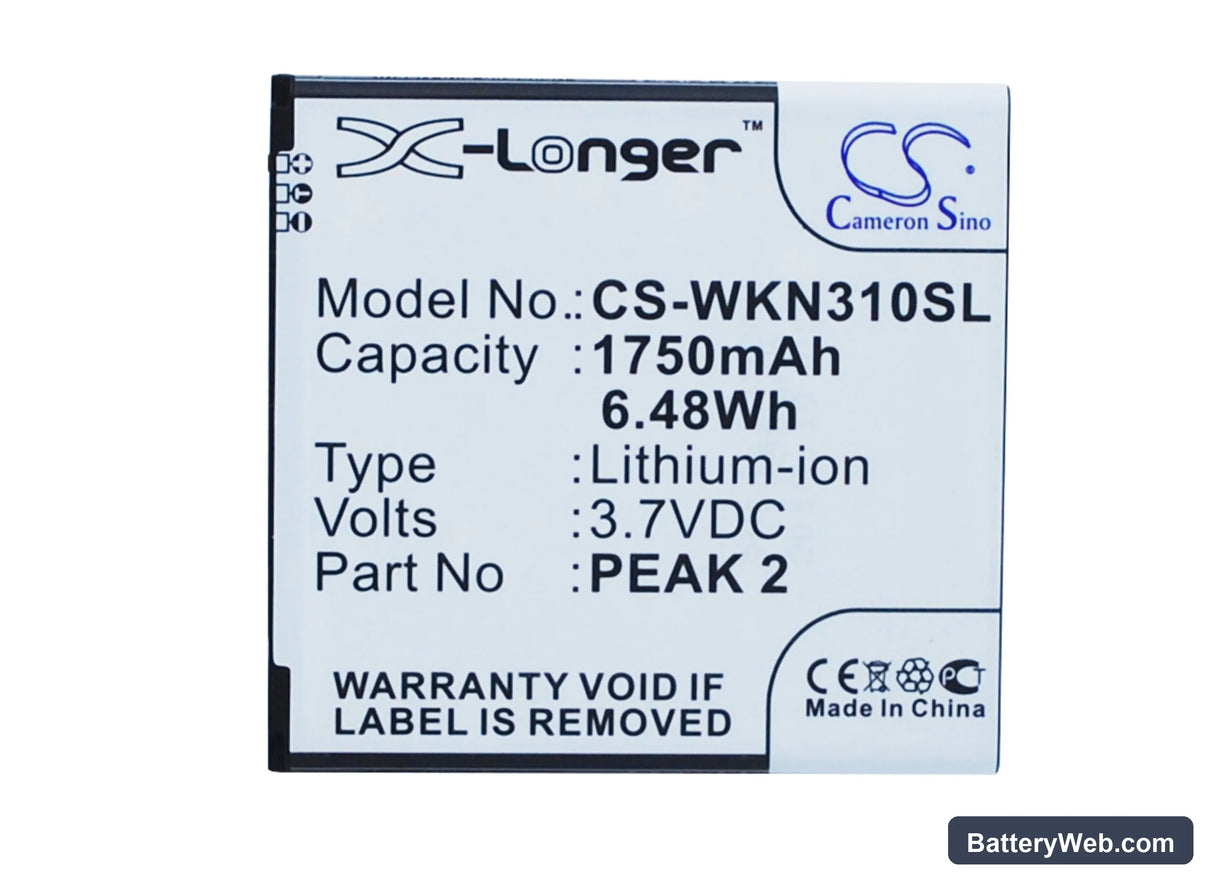 Wiko Cink Peax Replacement Battery, 3.7V, 1750mAh, Li-ion 5