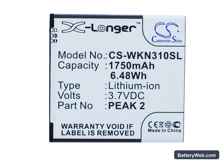 Wiko Cink Peax Replacement Battery, 3.7V, 1750mAh, Li-ion 5