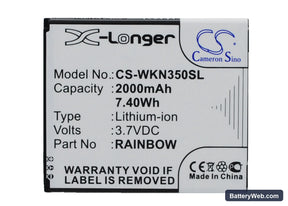 Wiko Rainbow Replacement Battery, 3.7V, 2000mAh, Li-ion 1