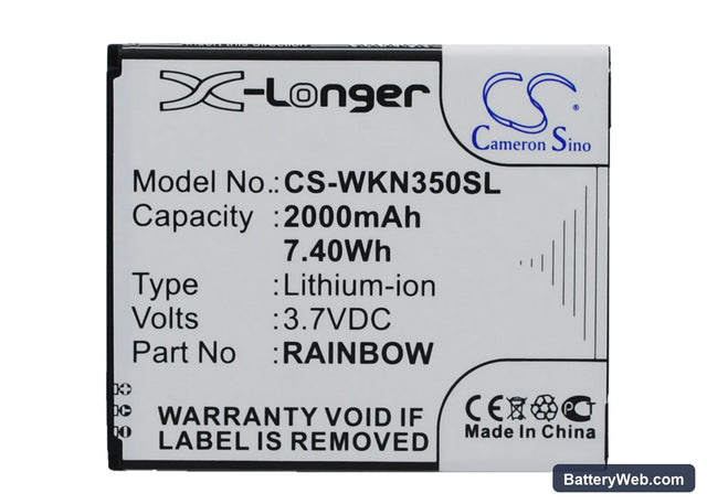 Wiko Rainbow Replacement Battery, 3.7V, 2000mAh, Li-ion 1