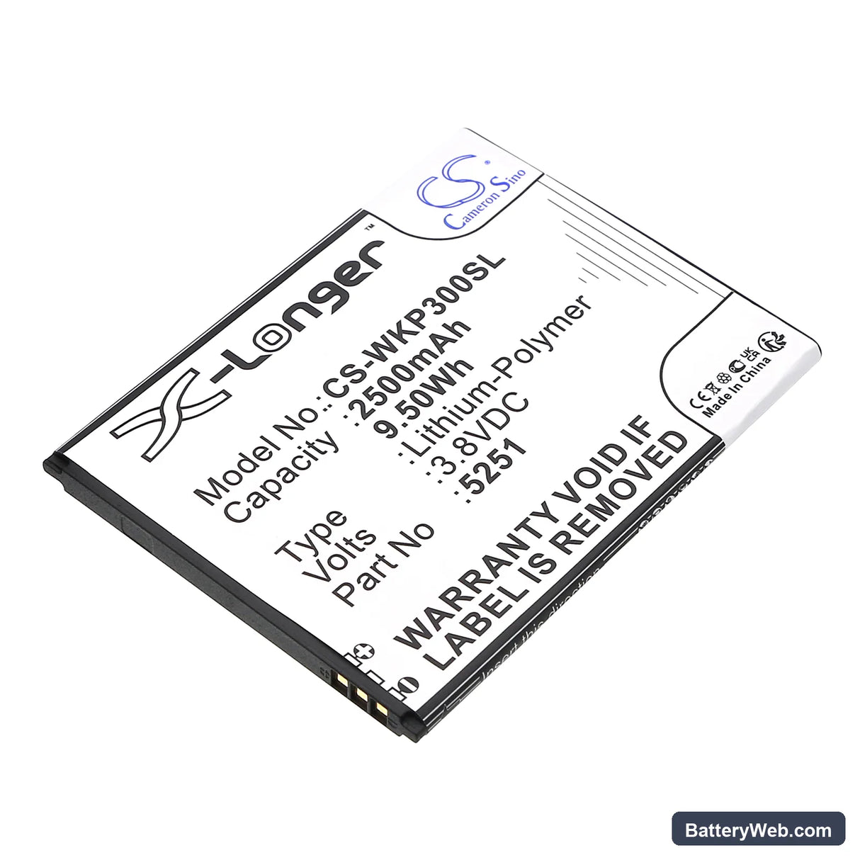 Wiko Pulp 3G Replacement Battery, 3.8V, 2500mAh, Li-Polymer 1