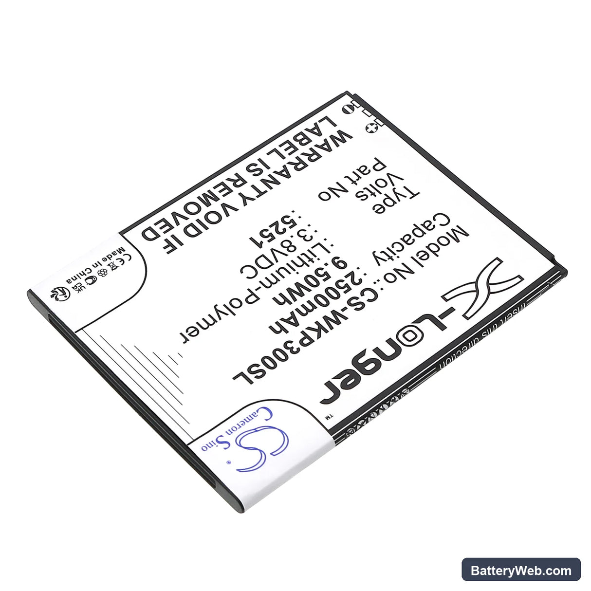 Wiko Pulp 3G Replacement Battery, 3.8V, 2500mAh, Li-Polymer 2