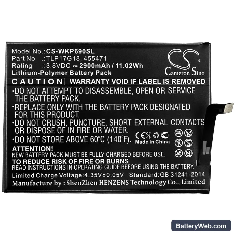Wiko Wim Lite Replacement Battery, 3.8V, 2900mAh, Li-Polymer 3