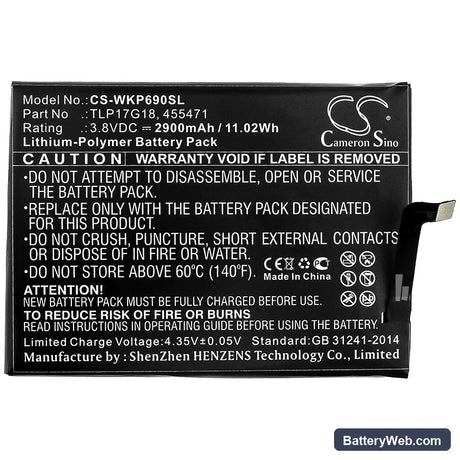 Wiko Wim Lite Replacement Battery, 3.8V, 2900mAh, Li-Polymer 3