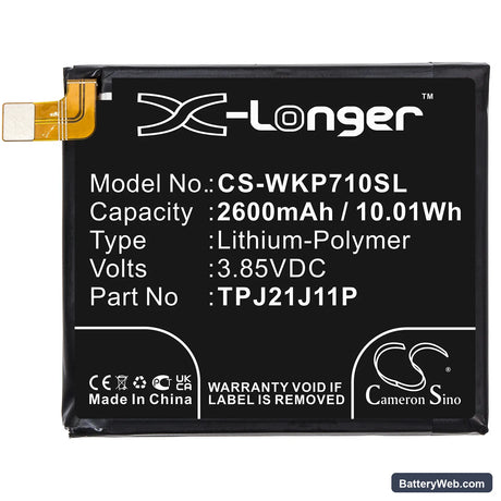 Wiko Rakuten Hand Replacement Battery, 3.85V, 2600mAh, Li-Polymer 3