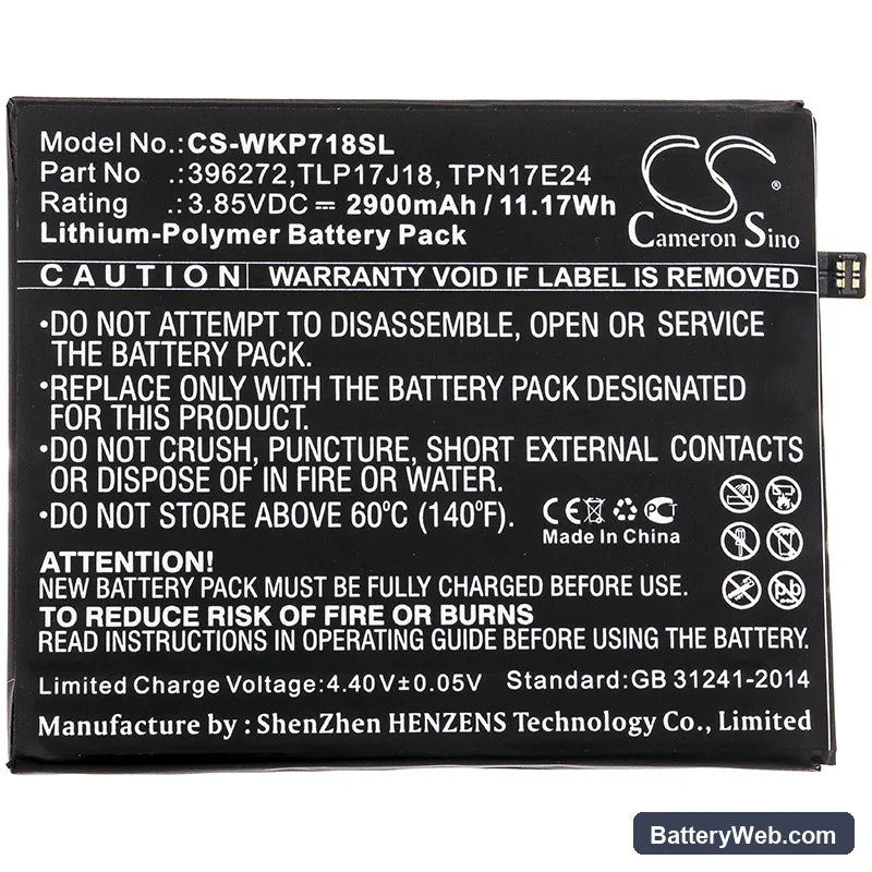 Wiko View Prime Replacement Battery, 3.85V, 2900mAh, Li-Polymer 3