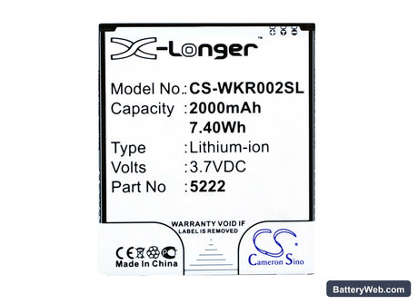 Wiko Rainbow Jam Replacement Battery, 3.7V, 2000mAh, Li-ion 5