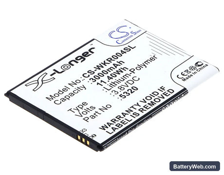 Wiko RIDGE FAB Replacement Battery, 3.8V, 3000mAh, Li-Polymer 1