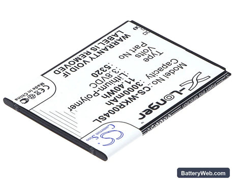 Wiko RIDGE FAB Replacement Battery, 3.8V, 3000mAh, Li-Polymer 2