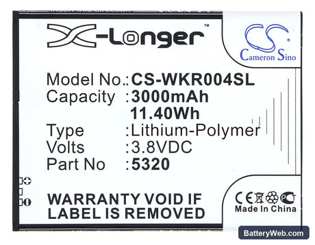 Wiko RIDGE FAB Replacement Battery, 3.8V, 3000mAh, Li-Polymer 5