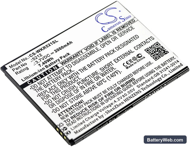 Wiko Robby Replacement Battery, 3.7V, 2000mAh, Li-ion 1