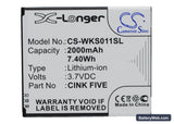Wiko Cink Five Replacement Battery, 3.7V, 2000mAh, Li-ion 1