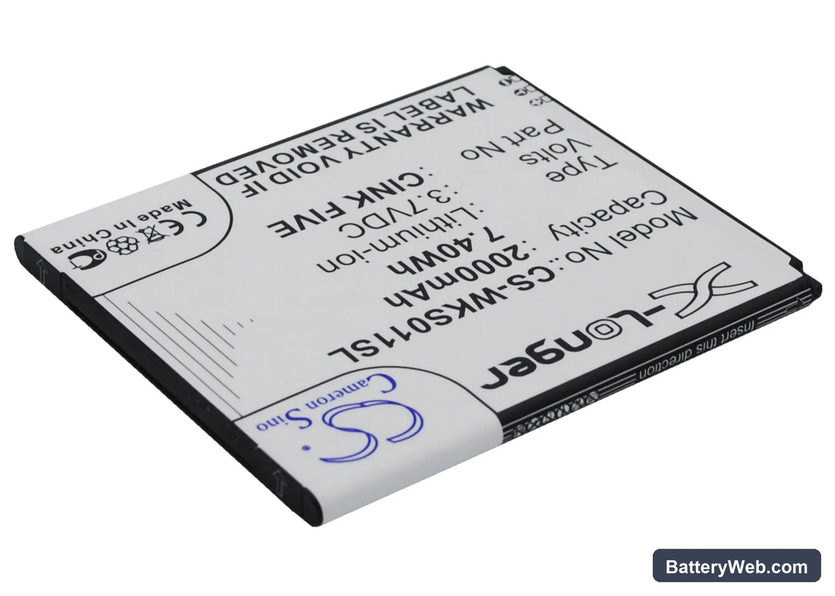 Wiko Cink Five Replacement Battery, 3.7V, 2000mAh, Li-ion 3