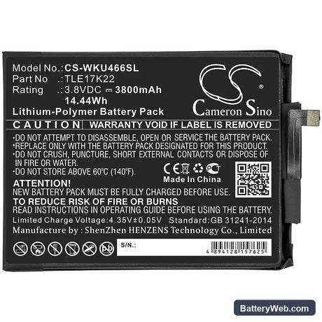 Wiko U Feel Go Replacement Battery, 3.8V, 3800mAh, Li-Polymer 3
