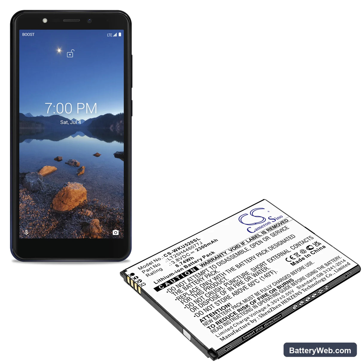 Wiko RIDE 2 Replacement Battery, 3.8V, 2300mAh, Li-ion 4